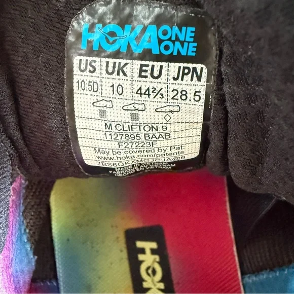 Hoka One One Clifton 9 Black and Yellow Athletic Shoes Size 10.5 - Picture 7 of 7